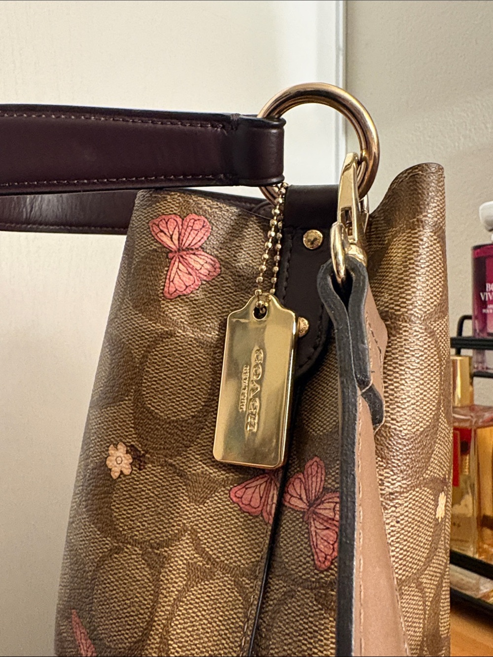 COACH Brown Signature Butterfly Bucket Bag - Picture 5 of 17